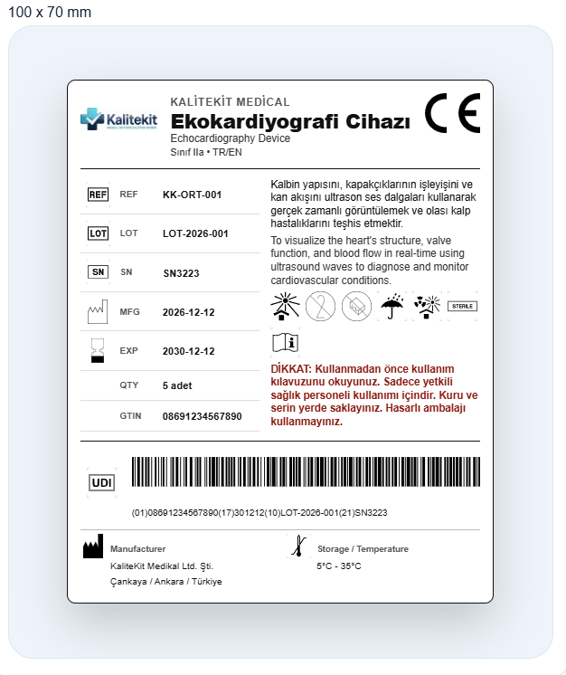 KaliteKit örnek tıbbi cihaz etiket tasarımı