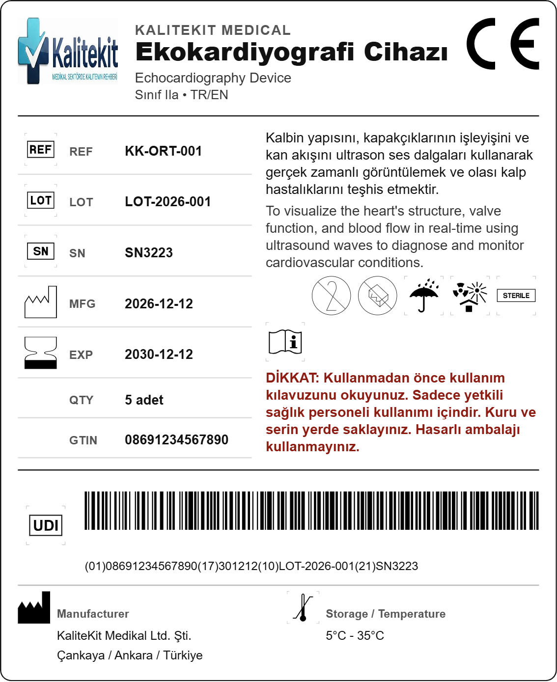 KaliteKit tıbbi cihaz etiketi örnek tasarım