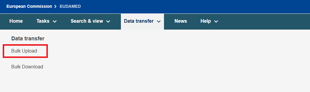 EUDAMED Data transfer Bulk Upload ekran görüntüsü